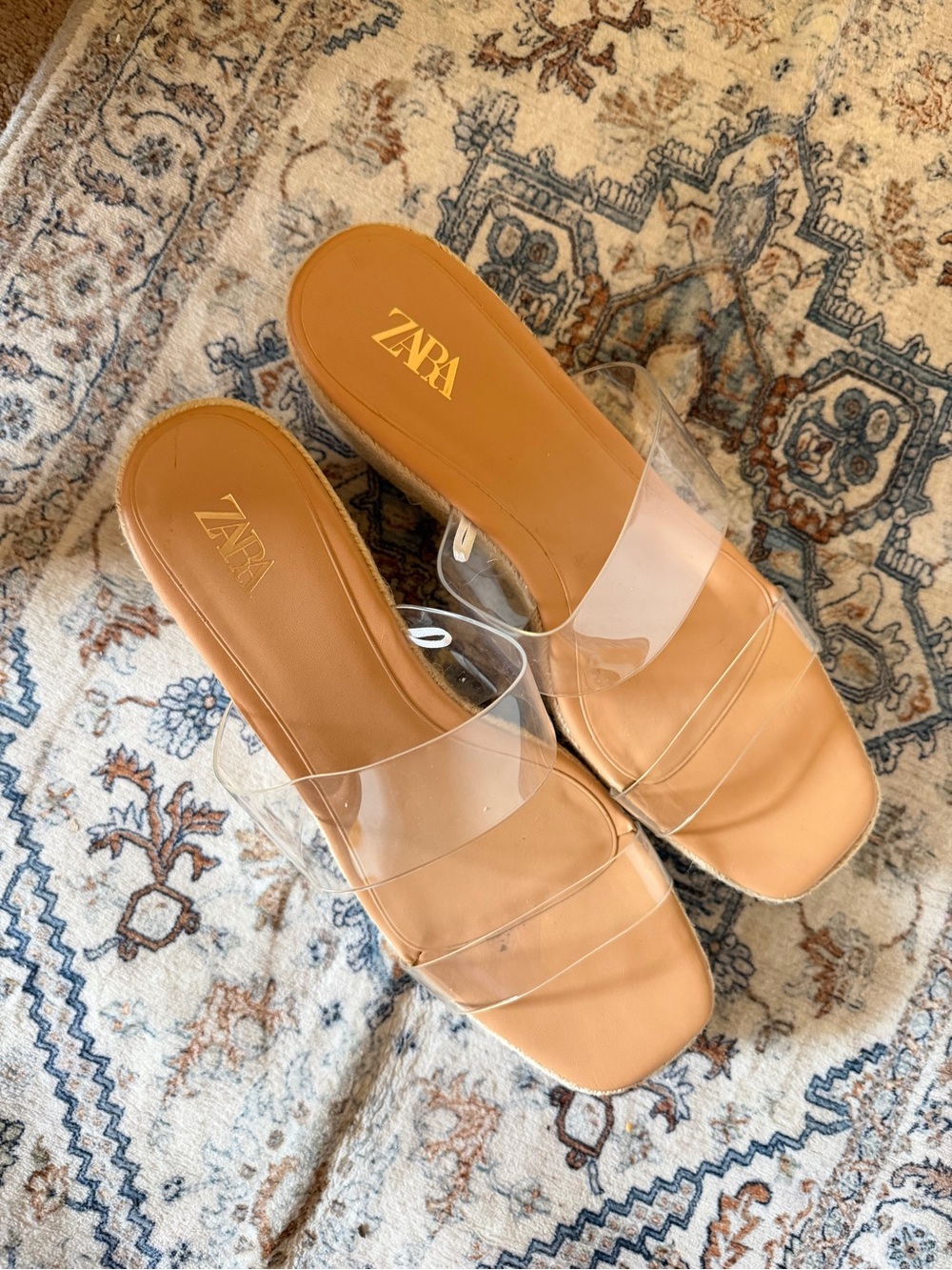 ZARA Clear Strap Tan Mule Sandals